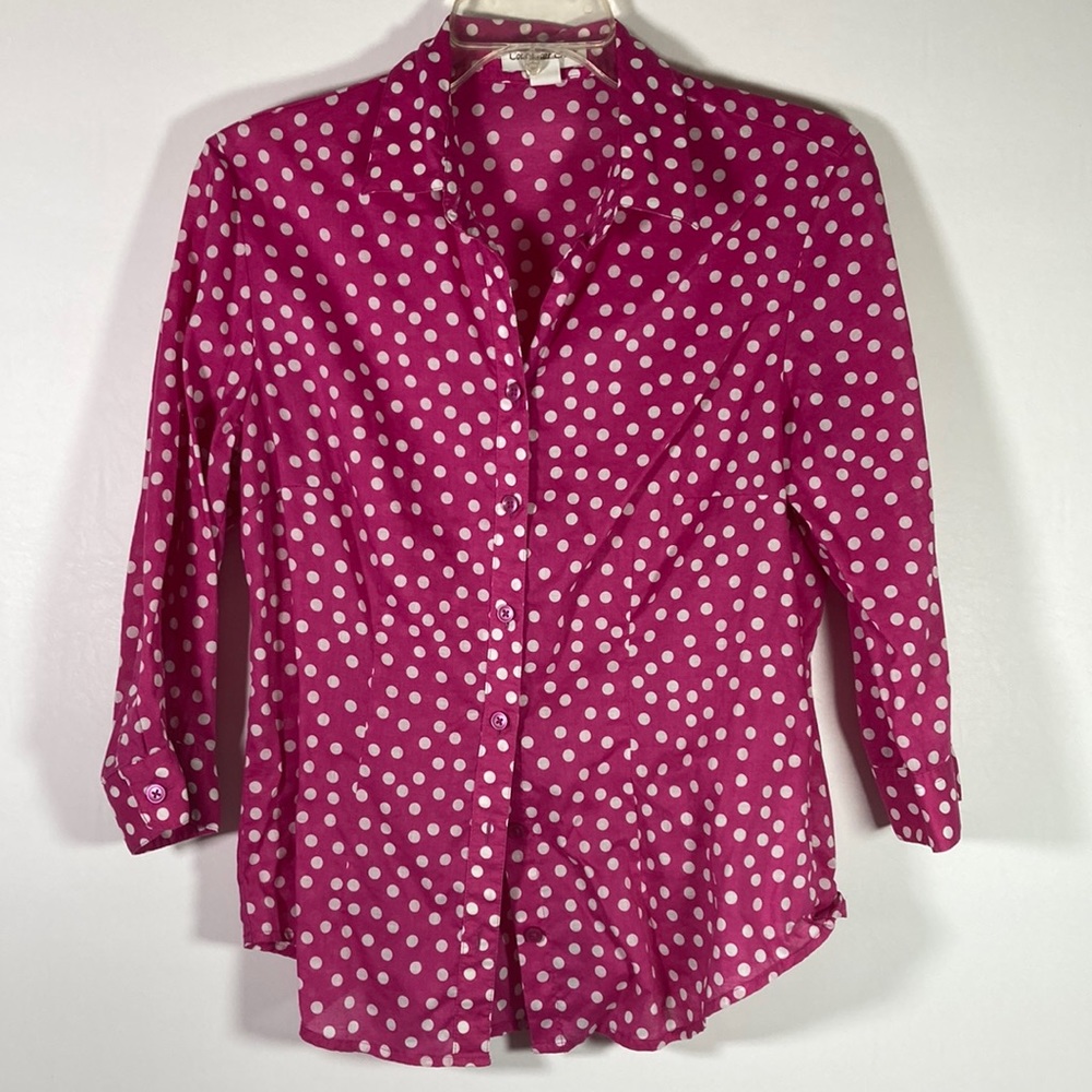 Coldwater Creek Three Quarter Sleeve Polka Dot Button Front Top Size PM P10-12